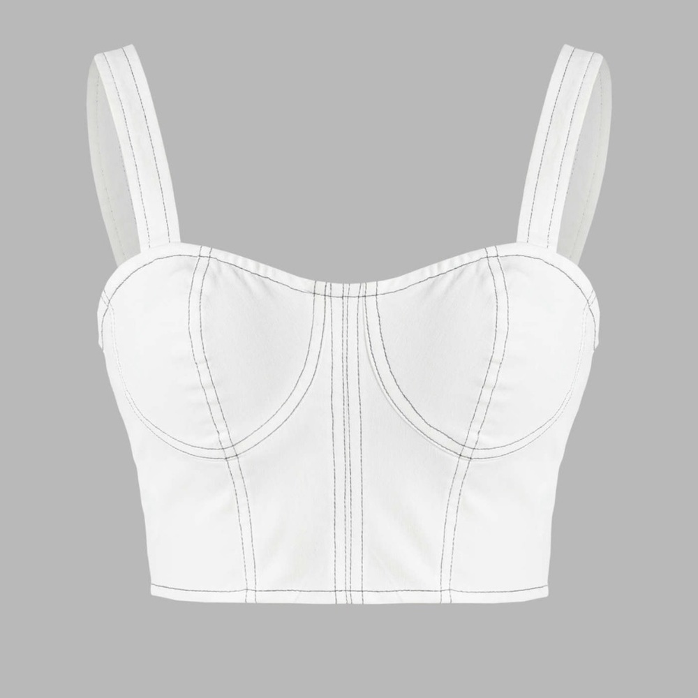 🏷️ *NTW* CIDER White Solid Stitching Corset Crop Top with Zippered Back
